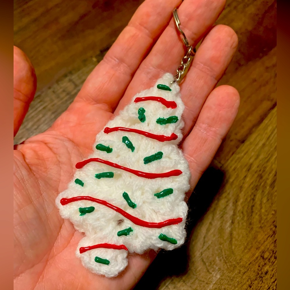 Hand Crochet granny square Christmas tree keychain